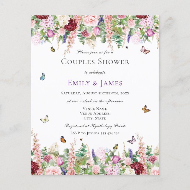 Budget Floral Couples Shower Invitation (Front)