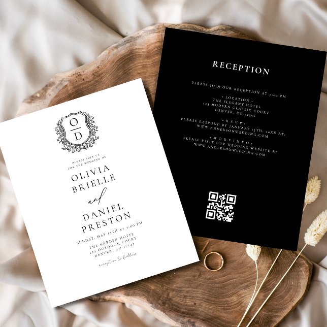 Budget Floral Crest Monogram Wedding QR Code (Creator Uploaded)