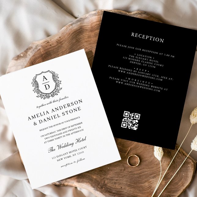 Budget Floral Crest Monogram Wedding QR Code Flyer (Creator Uploaded)