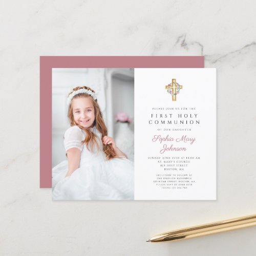 Budget Floral Cross Photo Girl First Communion