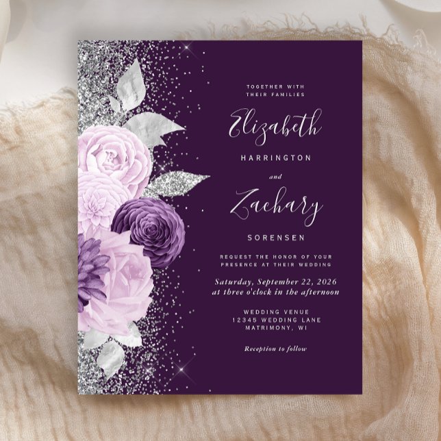 Budget Floral Deep Purple Silver Glitter Wedding (Creator Uploaded)