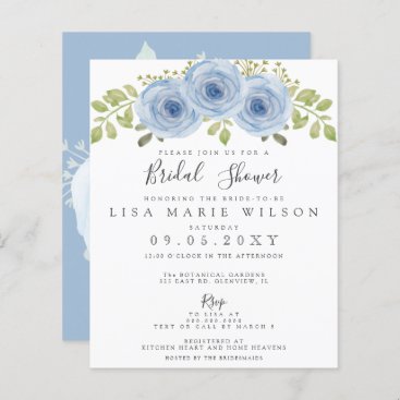 Budget Floral Dusty Blue Bridal Shower Invitation
