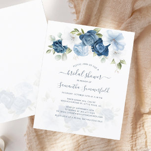 Budget Floral Dusty Blue Bridal Shower Invitation