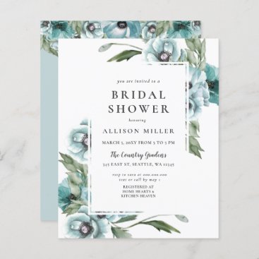 Budget Floral Dusty Blue Bridal Shower Invitation