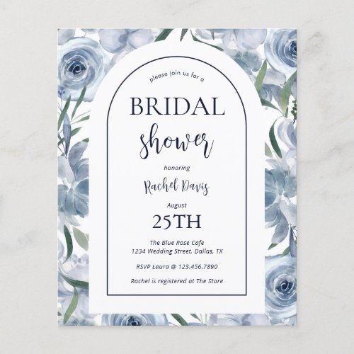 Budget Floral Dusty Blue Bridal Shower Invitation Flyer