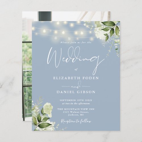 Budget Floral Dusty Blue Photo Wedding Invite