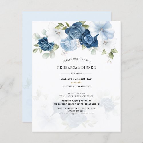 Budget Floral Dusty Blue Rehearsal Dinner Invite