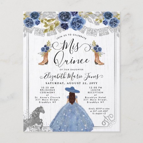 Budget Floral Dusty Blue Silver Charra Quinceanera