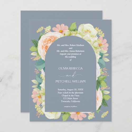 Budget Floral Dusty Blue Wedding All in One Invite