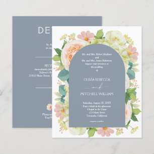 Budget Floral Dusty Blue Wedding All in One Invite