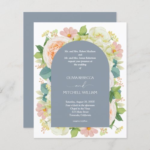 Budget Floral Dusty Blue Wedding All in One Invite