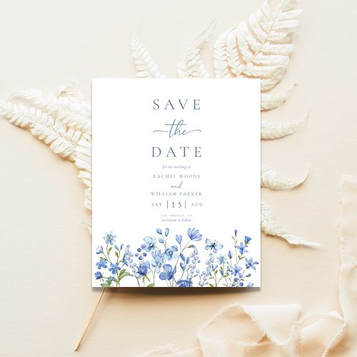 Budget Floral Dusty Blue Wedding Save The Date Flyer