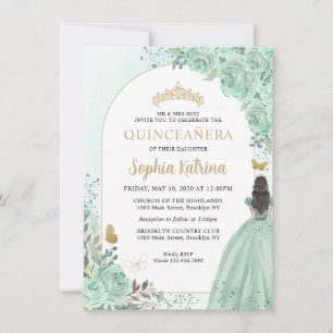 Budget Floral Dusty Green Princess Quinceanera Note Card