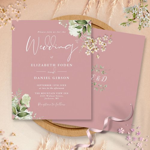 Budget Floral Dusty Rose Wedding Invitation