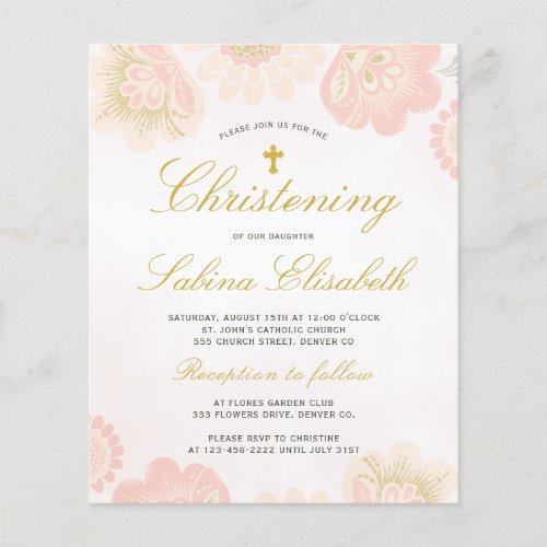 Budget floral elegant Christening Invitation Flyer