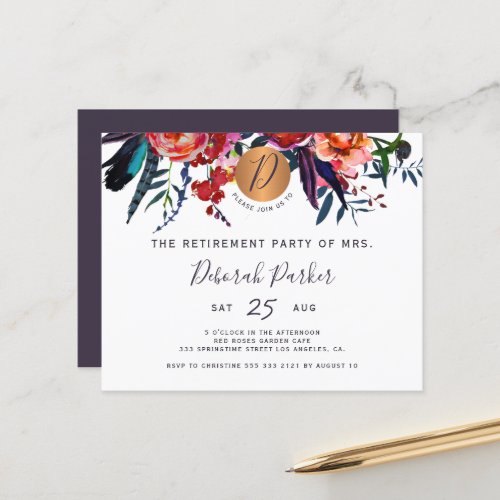 Budget floral elegant retirement party invitation