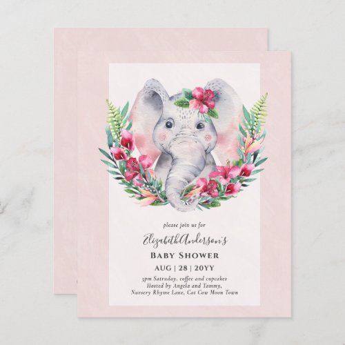 BUDGET Floral Elephant Baby Shower Invite