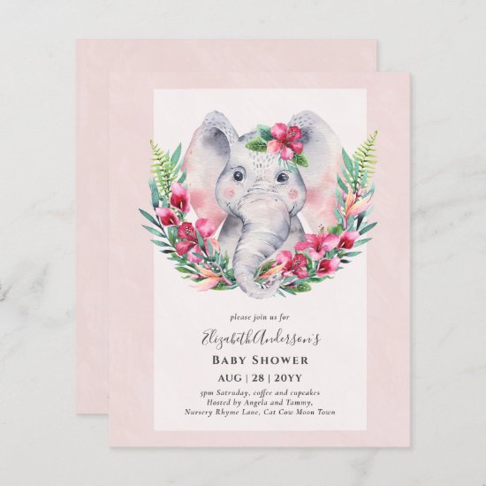 BUDGET Floral Elephant Baby Shower Invite