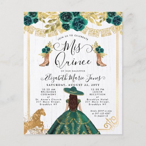 Budget Floral Emerald Green Charra Quinceanera