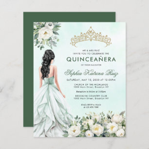 Budget Floral Emerald Green Princess Quinceañera