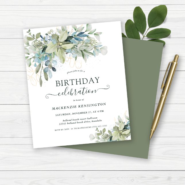 Budget Floral Eucalyptus Birthday Celebration  (Budget Floral Eucalyptus Birthday Celebration Invitation)