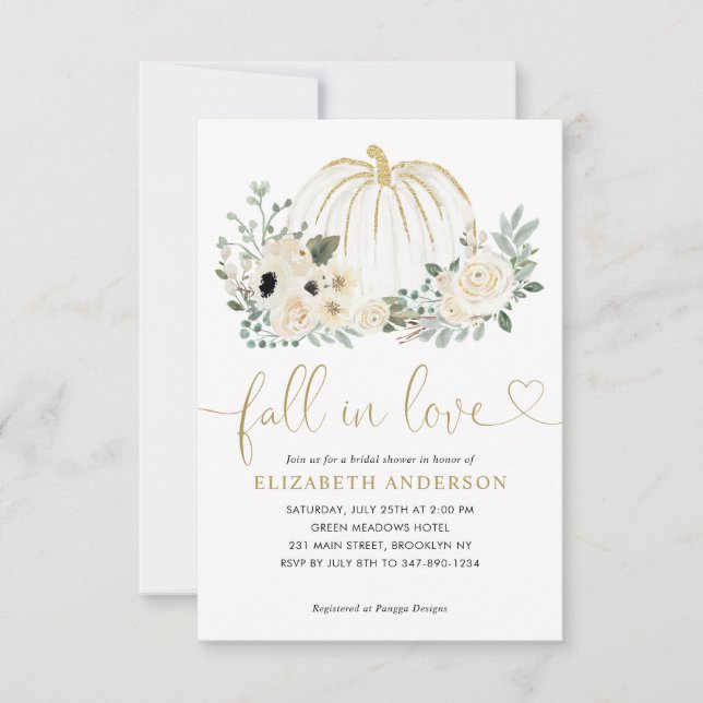 Budget Floral Fall in Love Pumpkin Bridal Shower Note Card (Front)