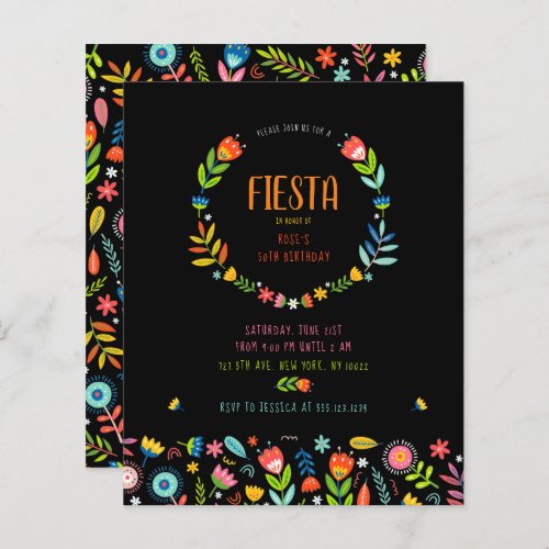 Budget Floral Fiesta Birthday Invitations