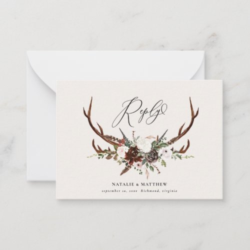 budget floral foliage stag wedding reply RSVP card