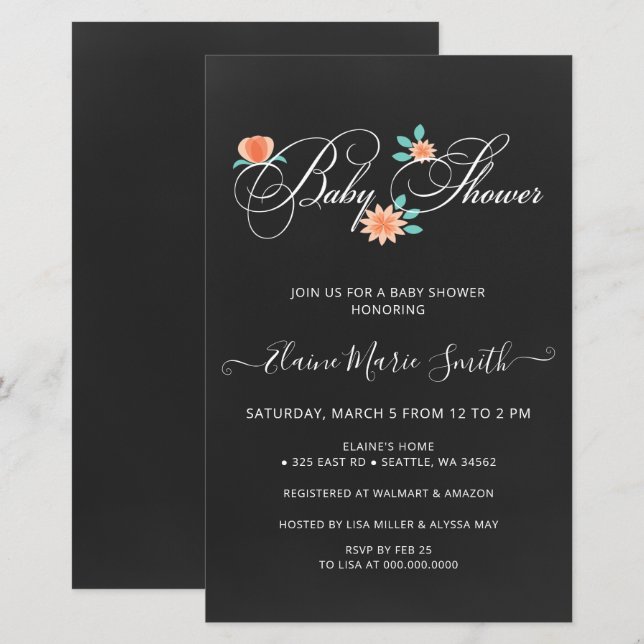 Budget Floral Gender Neutral Baby shower Invite (Front/Back)