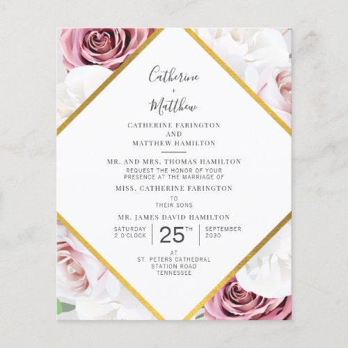 Budget Floral Geometric Script Wedding Invitation