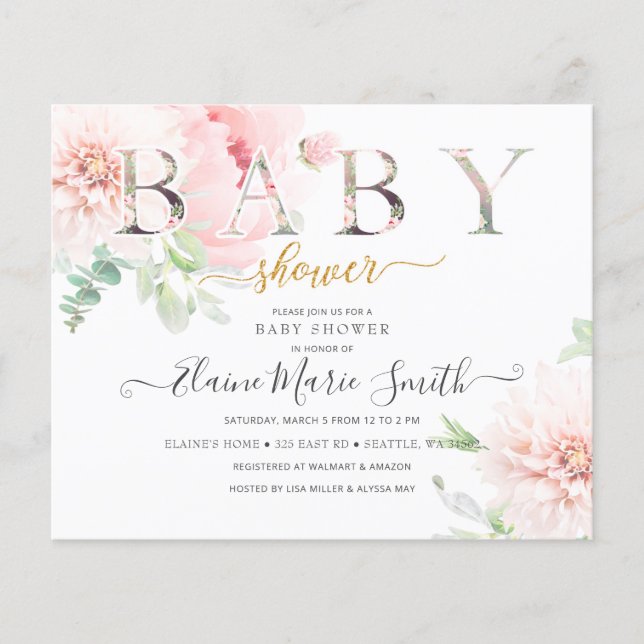 Budget  Floral Girl Baby Shower Invitation (Front)