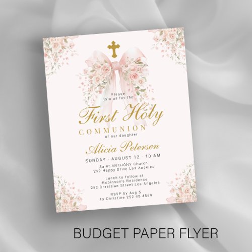 Budget floral girl First Holy Communion invitation Flyer