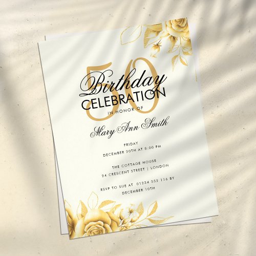 Budget Floral Glam Birthday Elegant Gold Cream Flyer