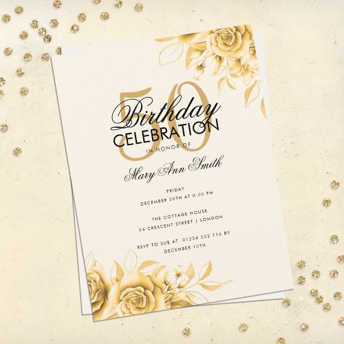 Budget Floral Glam Birthday Elegant Gold Cream Postcard