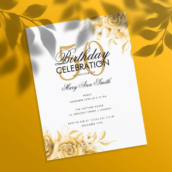 Budget Floral Glam Birthday Party Elegant Gold  Postcard by Rewards4life at Zazzle