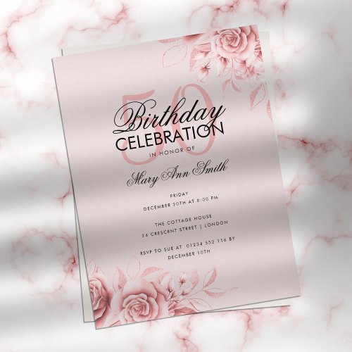 Budget Floral Glam Birthday Party Rose Gold Blush Postcard