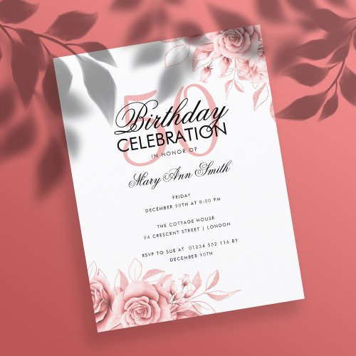 Budget Floral Glam Birthday Party Rose Gold Postcard