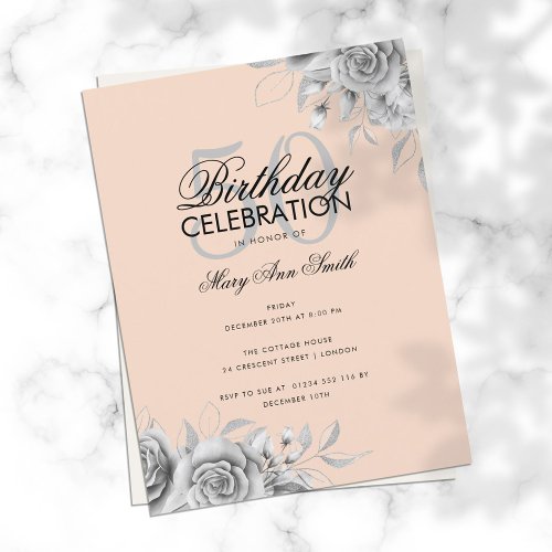 Budget Floral Glam Birthday Party Silver Blush  Postcard