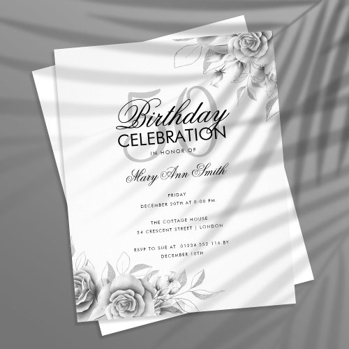 Budget Floral Glam Birthday Party Silver  Flyer