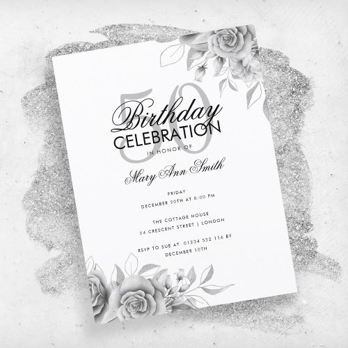 Budget Floral Glam Birthday Party Silver  Postcard