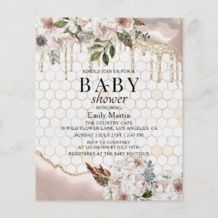 BUDGET Floral Glitter Drip Marble Baby Shower Flyer
