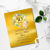 Budget Floral Gold 50th Anniversary Invitation
