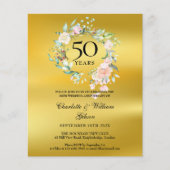 Budget Floral Gold 50th Anniversary Invitation (Front)