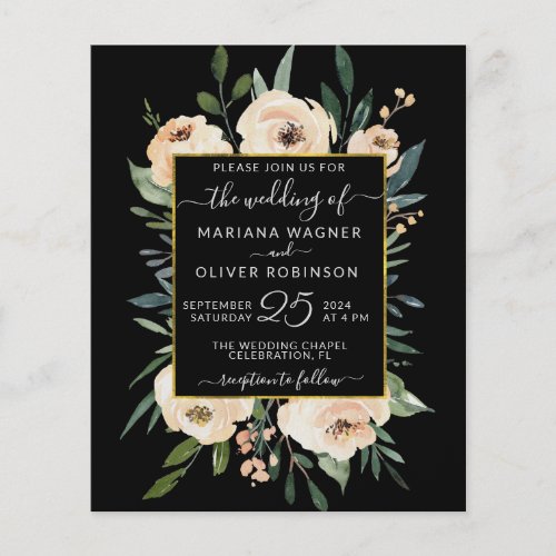 Budget Floral Gold Black Wedding Invitation Flyer