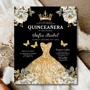 Budget Floral Gold Butterfly Princess Quinceanera