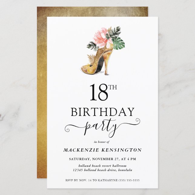 Budget Floral Gold High Heels 18th Birthday (Front/Back)