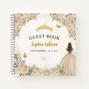 Budget Floral Gold Princess Quinceanera Guestbook Notebook