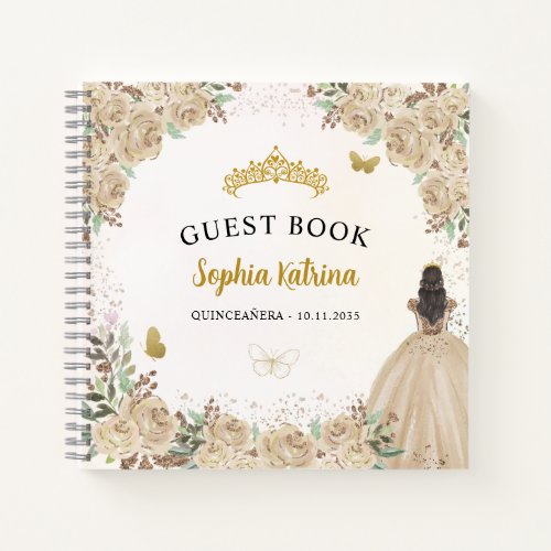 Budget Floral Gold Princess Quinceanera Guestbook Notebook