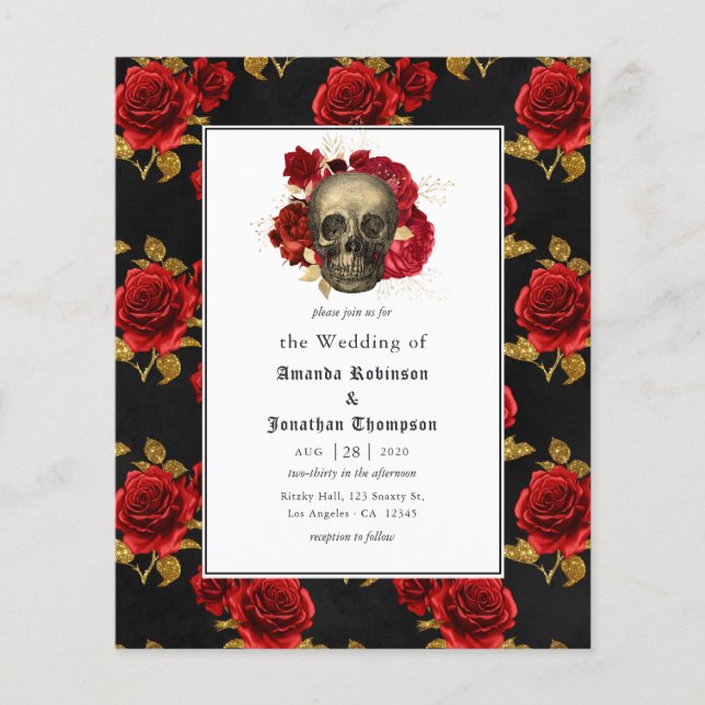 Budget Floral Gothic Wedding Invitation Flyer (Front)