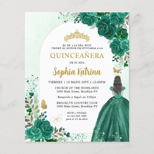 Budget Floral Green BILINGUAL Spanish Quinceanera